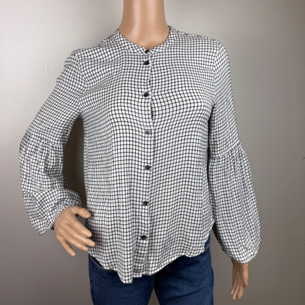 Madewell Women's Bell Sleeve Button Down Top Windowpane Sz S Boho Chic Timeless
